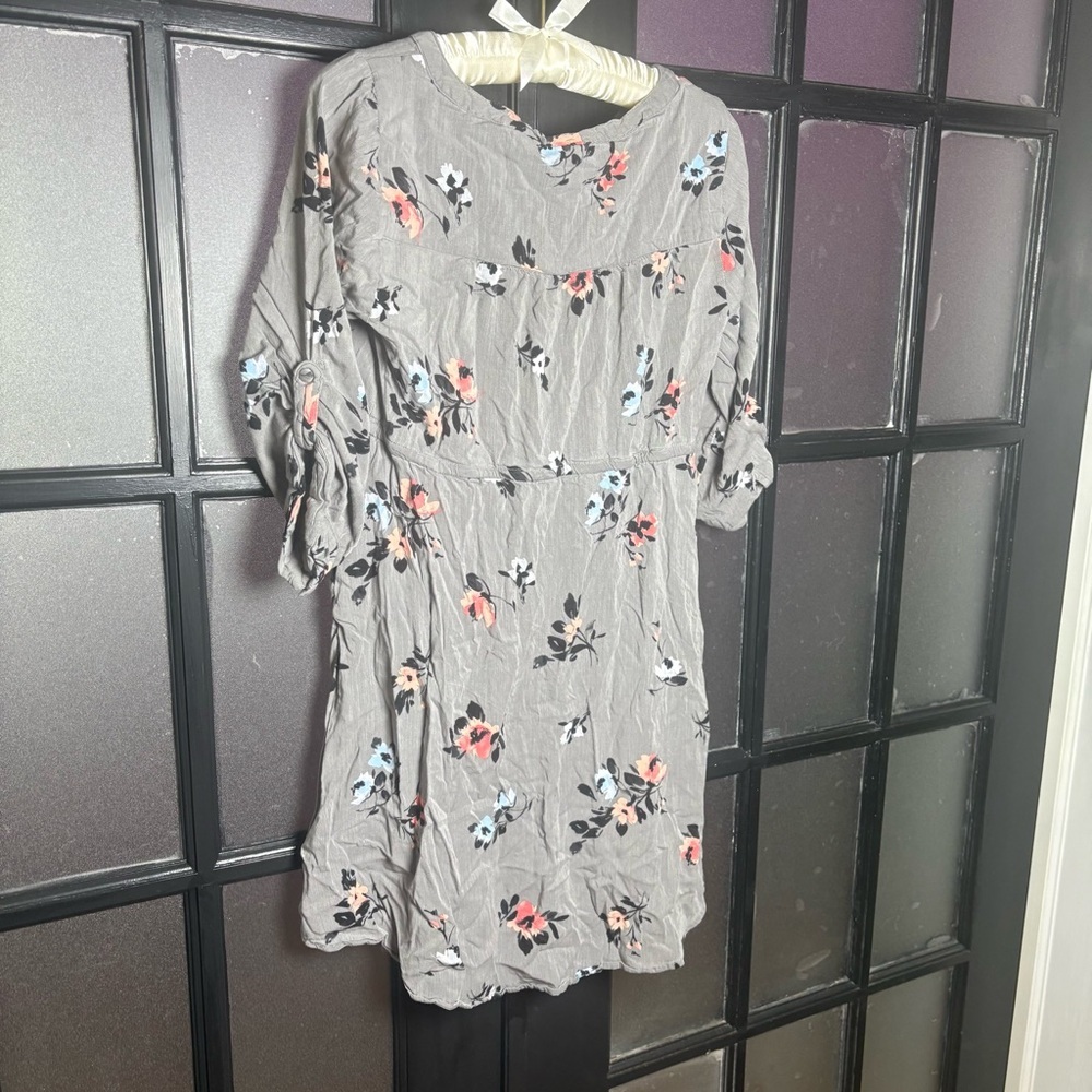 Torrid Floral Zip Front Dress Gray Long Sleeve Size 00 - Picture 4 of 9